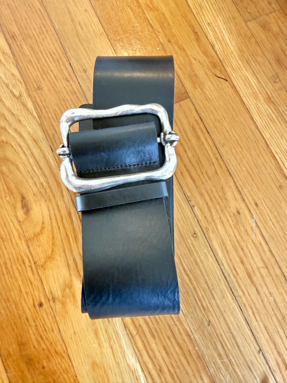 SOLD NWOT ba&sh Wide Blaire Black Leather Belt with Sculpted Silver Buckle